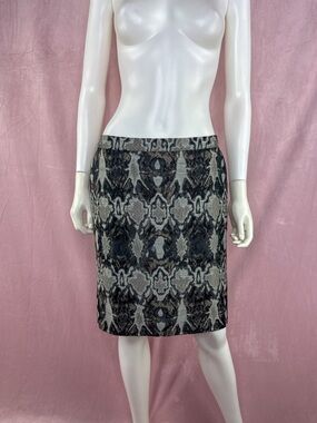 Max Mara Womens Wool Blend Gray Silver Jacquard Pencil Skirt Size 10